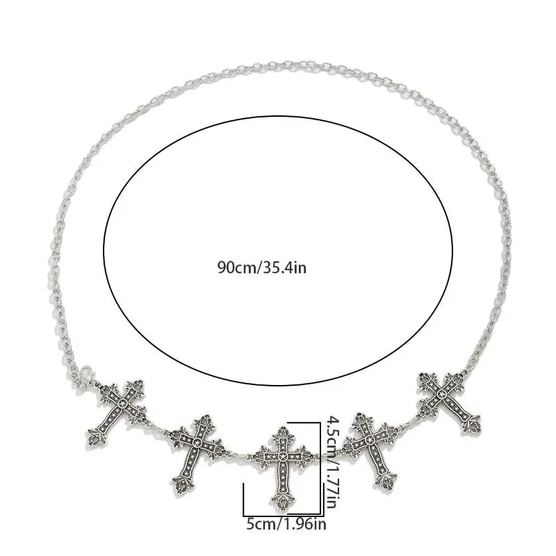 Gothic Cross Metal Waist Chain Belt | Adjustable Y2K Jewelry Metal Waist Chain Belt QXL