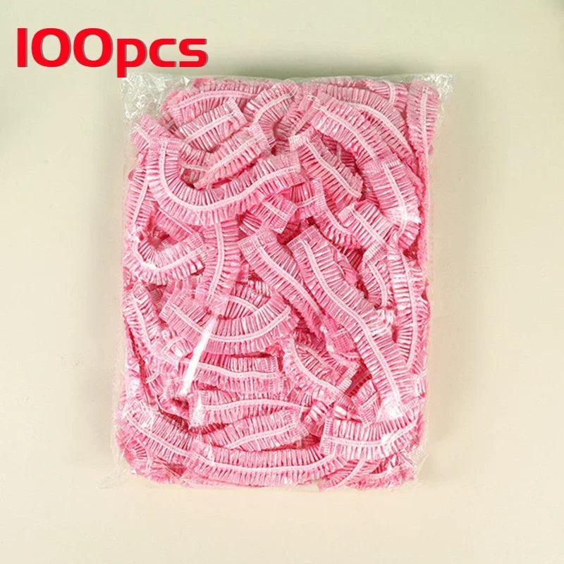 100-Pack Disposable Shower Caps – Waterproof Elastic Hair Caps Disposable Shower Caps QXL M249 100pcs-pink