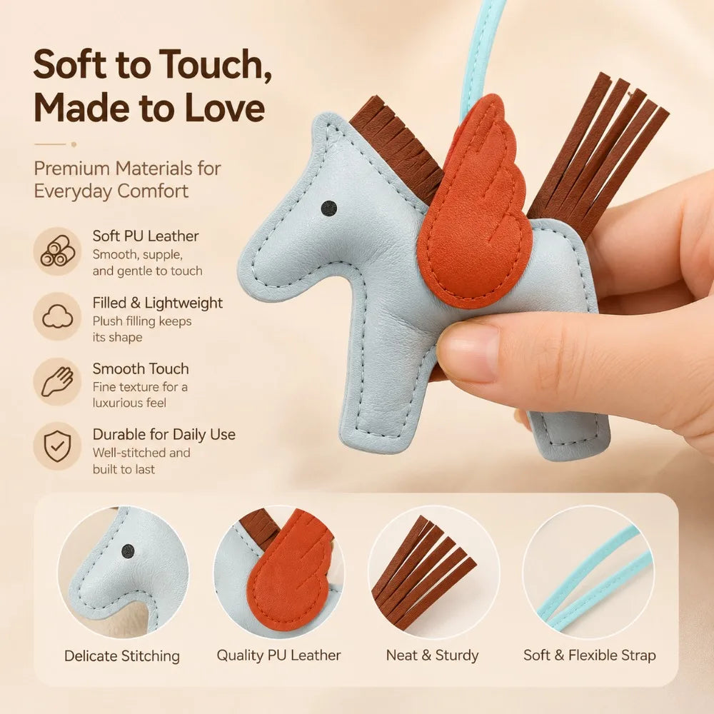 PU Leather Winged Horse Bag Charm | Pony Keychain Pendant Bag Charm Keychain QXL