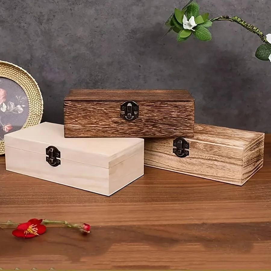 Wooden Storage Box with Lid | Vintage Jewelry Organizer Decorative Storage Box QXL