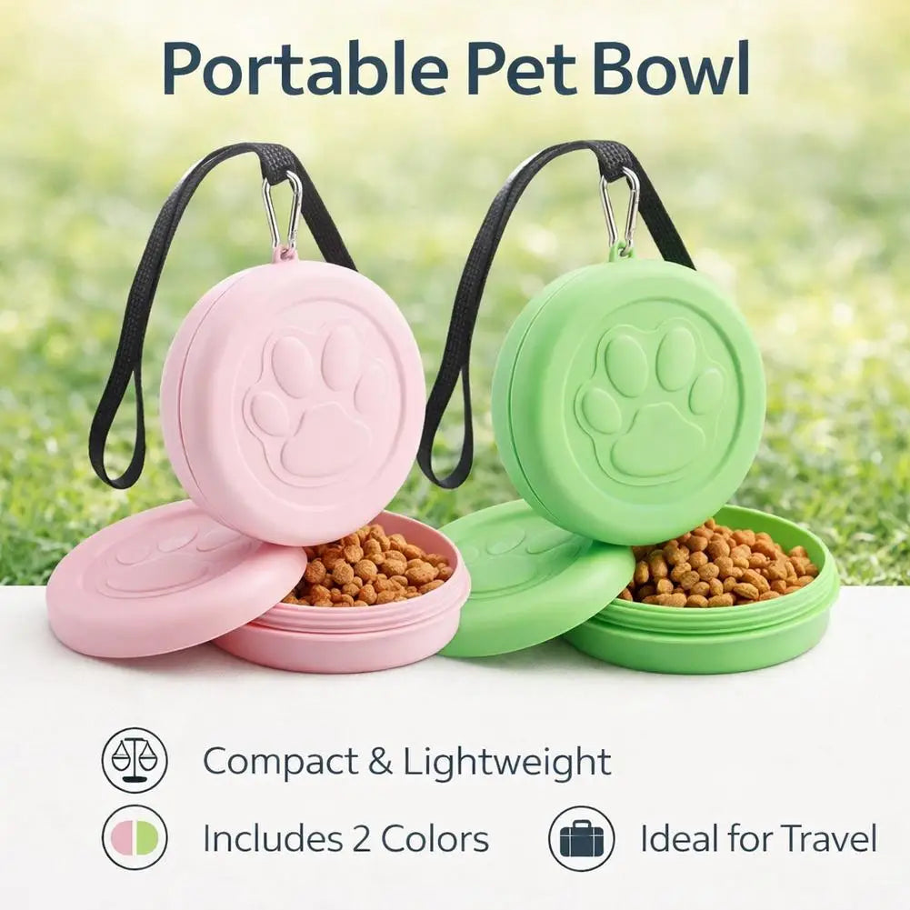 2-in-1 Travel Pet Bowl with Carabiner | Dog Food & Water Dish Travel Pet Bowl QXL