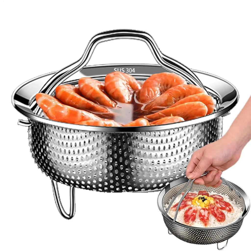 304 Stainless Steel Steamer Basket with Handle | 3 Sizes Steamer Basket QXL