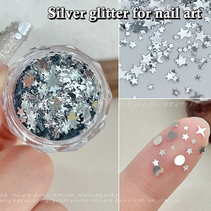 3D Nail Art Charms – Heart, Star & Round Sequin Flakes Nail Art Charms QXL