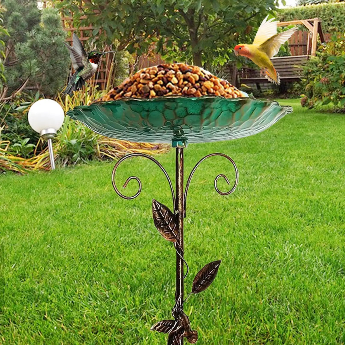 Height-Adjustable Metal Bird Bath & Feeder | Yard & Patio Bird Bath & Feeder QXL