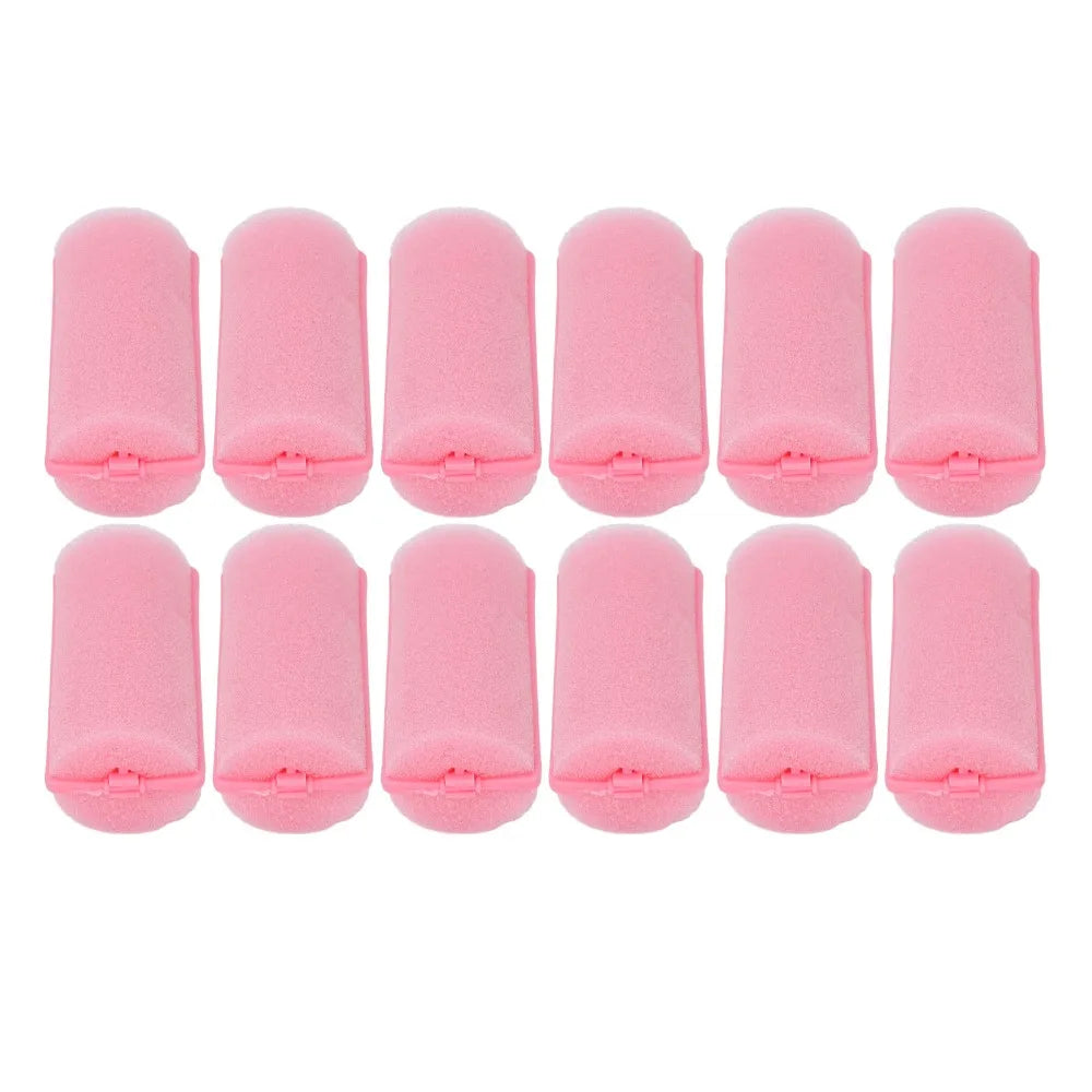 12-Pack Pink Foam Hair Rollers | No-Heat Curl Styling Set Foam Hair Rollers QXL