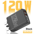 120W 4-Port USB-C PD & QC3.0 Fast Wall Charger Adapter Multi-Port Wall Charger QXL UK Black