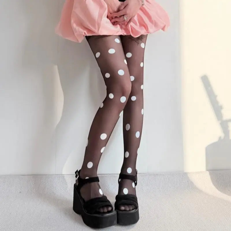 Women's Polka Dot Sheer Pantyhose | Nylon Knit Stockings Sheer Pantyhose QXL