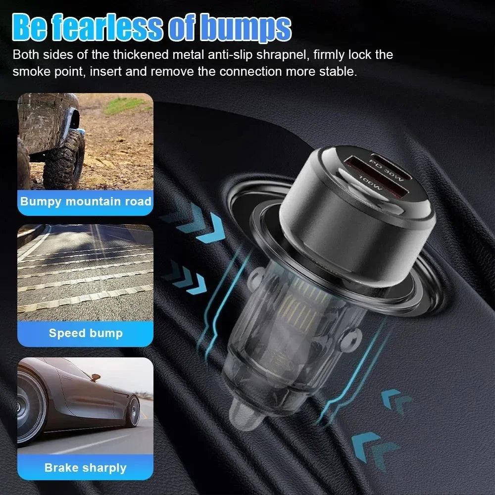 130W Mini Car Charger QC3.0 USB-C PD Fast Charging Car Charger Adapter QXL