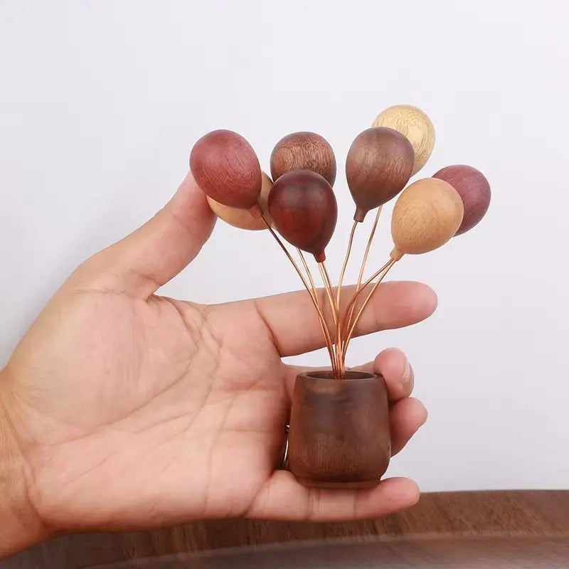 6-Inch Handmade Wood Balloon Vase | Multi-Wood Home Decor Decorative Wood Vase QXL