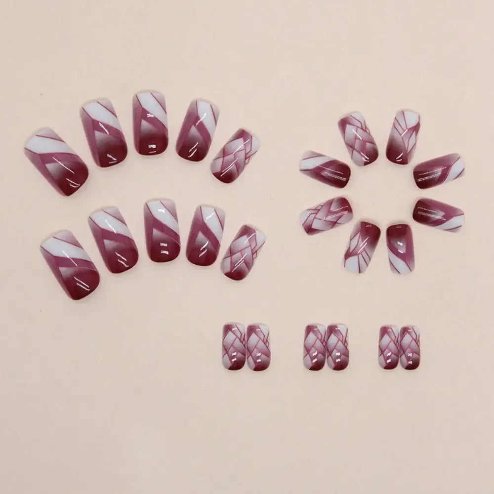 Long Square Press-On Nails Aurora Purple French Heart Design Press-On Nail Tips QXL