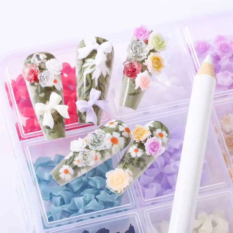 24-Pc 3D Acrylic Rose & Camellia Nail Art Charms | DIY Set Nail Art Charms QXL