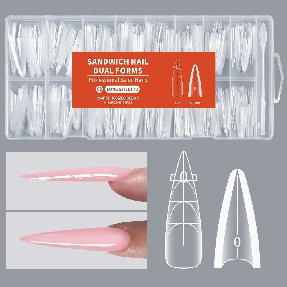 256-Pc Transparent Dual Form Nail Extension Tips | DIY Set Nail Extension Forms QXL