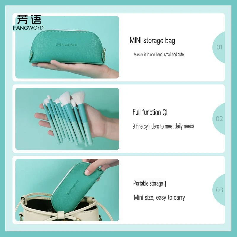 9-Piece Mini Portable Makeup Brush Set | Contour & Eye Makeup Brush Set QXL