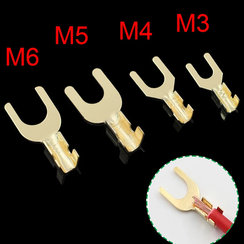 100-Pack Brass U-Fork Crimp Terminals 3.2–6.2mm Grounding Lugs Crimp Terminal Lugs QXL