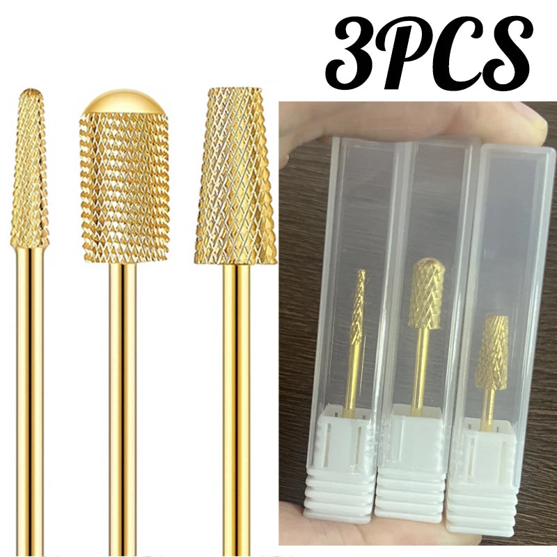 3-Pack Gold Tungsten Carbide Nail Drill Bits | Gel Removal Nail Drill Bits QXL Kit-3PCS