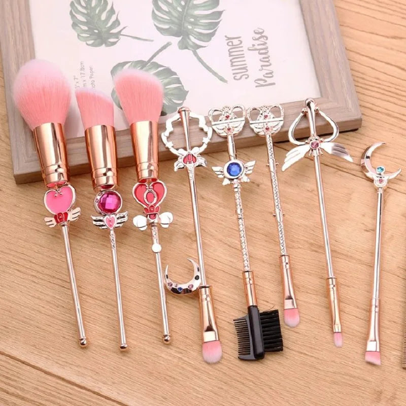 8-Pc Kawaii Pink Makeup Brush Set with Anime Velvet Pouch Makeup Brush Set QXL