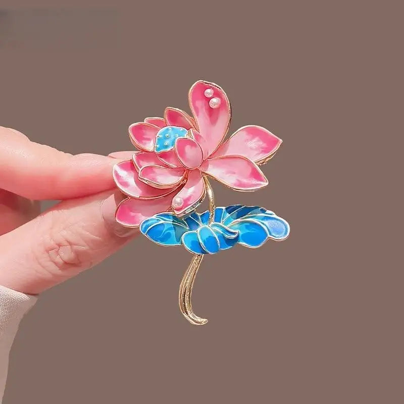 Enamel Lotus Flower Brooch Pin for Women | Floral Fashion Enamel Brooch Pin QXL A2