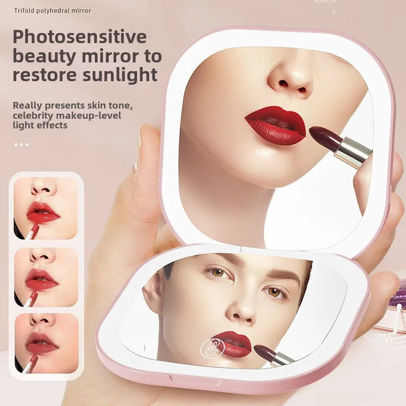 Compact LED Makeup Mirror Foldable 2-Sided 3X Magnification LED Makeup Mirror QXL
