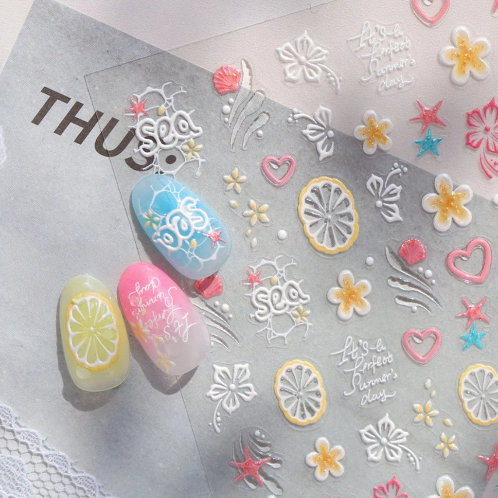 5D Beach Nail Stickers – Starfish Shell Coral Summer Designs Nail Art Stickers QXL