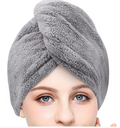 2-Pack Microfiber Coral Fleece Hair Drying Caps | Quick-Dry Towel Microfiber Hair Towel Cap QXL 2pcs Grey 25X70CM