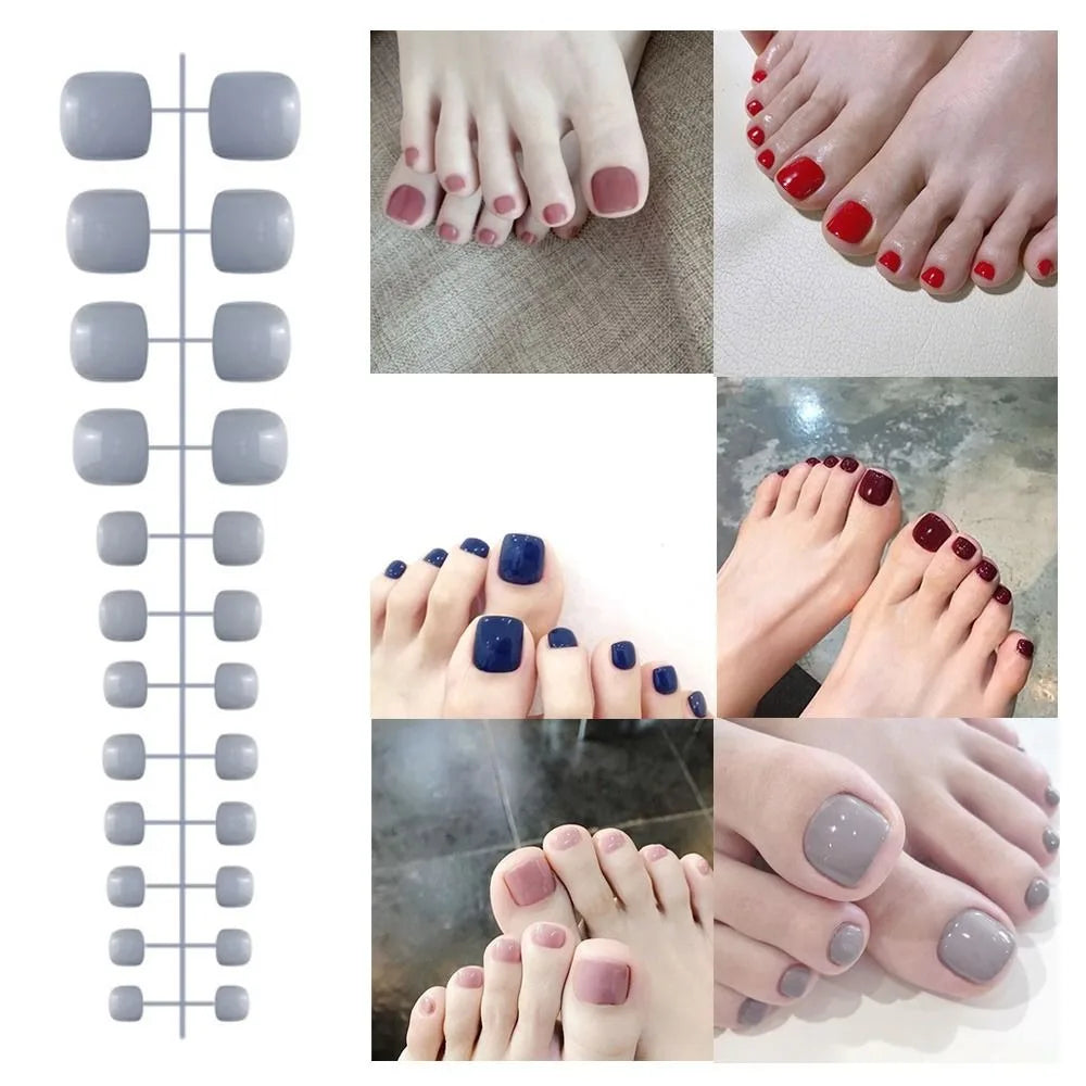 24-Pack Press-On False Toenails | Full Cover Solid Color Set Press-On Toenails QXL