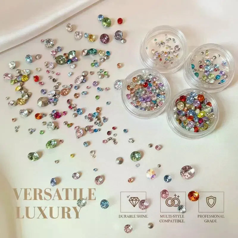 Mixed Round Nail Rhinestones | Crystal Nail Art Gems Box Nail Rhinestones QXL