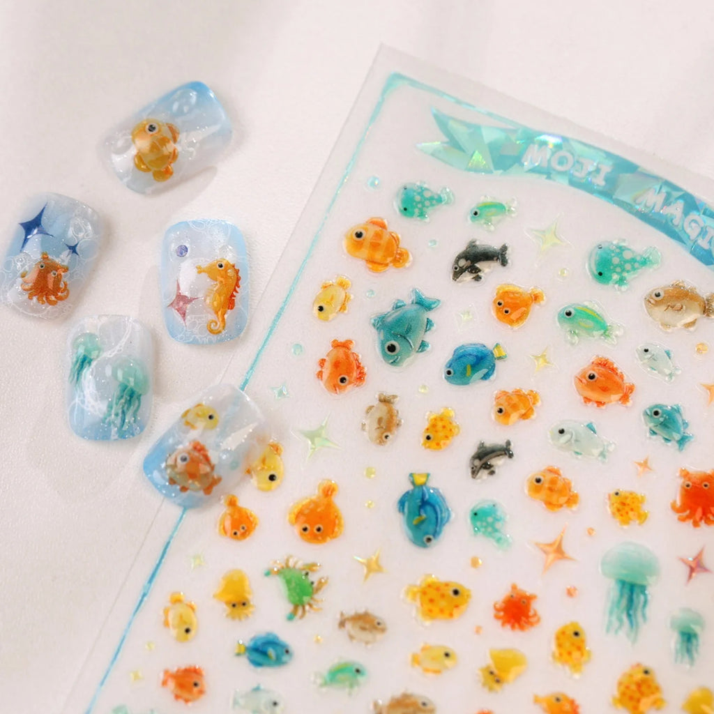 5D Underwater Nail Stickers | Ocean Fish Seahorse Decals Nail Art Stickers QXL