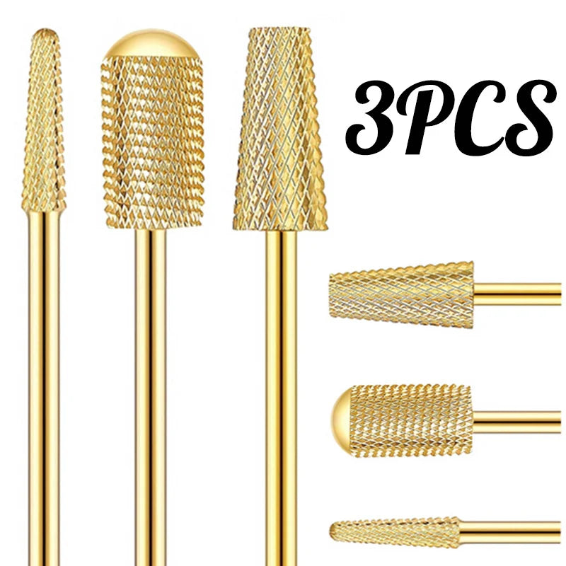 3-Pack Gold Tungsten Carbide Nail Drill Bits | Gel Removal Nail Drill Bits QXL