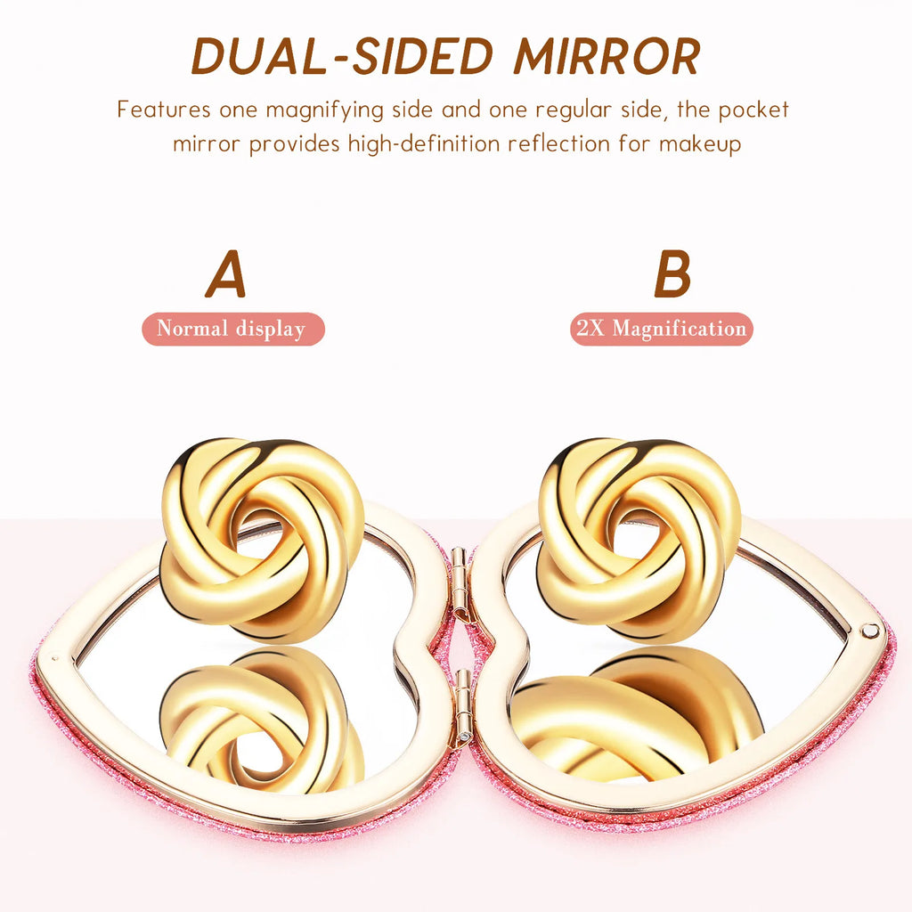 Heart-Shaped Dual-Sided Compact Folding Makeup Mirror | Glitter Compact Makeup Mirror QXL