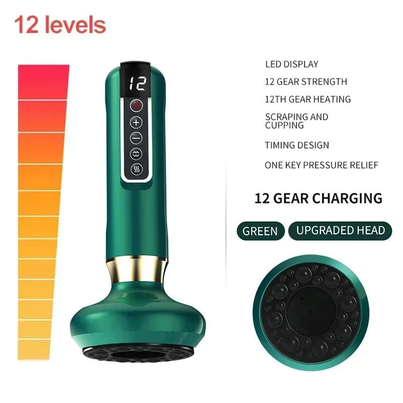 Electric Gua Sha Vacuum Massager | Infrared Heat & Scraping Electric Body Massager QXL 12 Gear Green