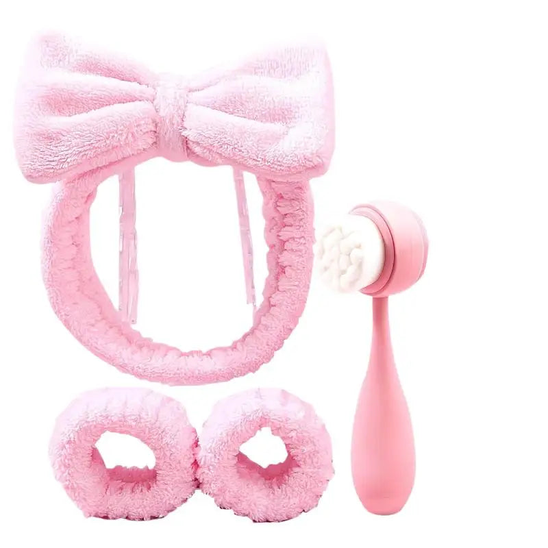 4-Pc Silicone Face Scrub Brush Set | Headband & Wristbands Facial Cleansing Brush Set QXL
