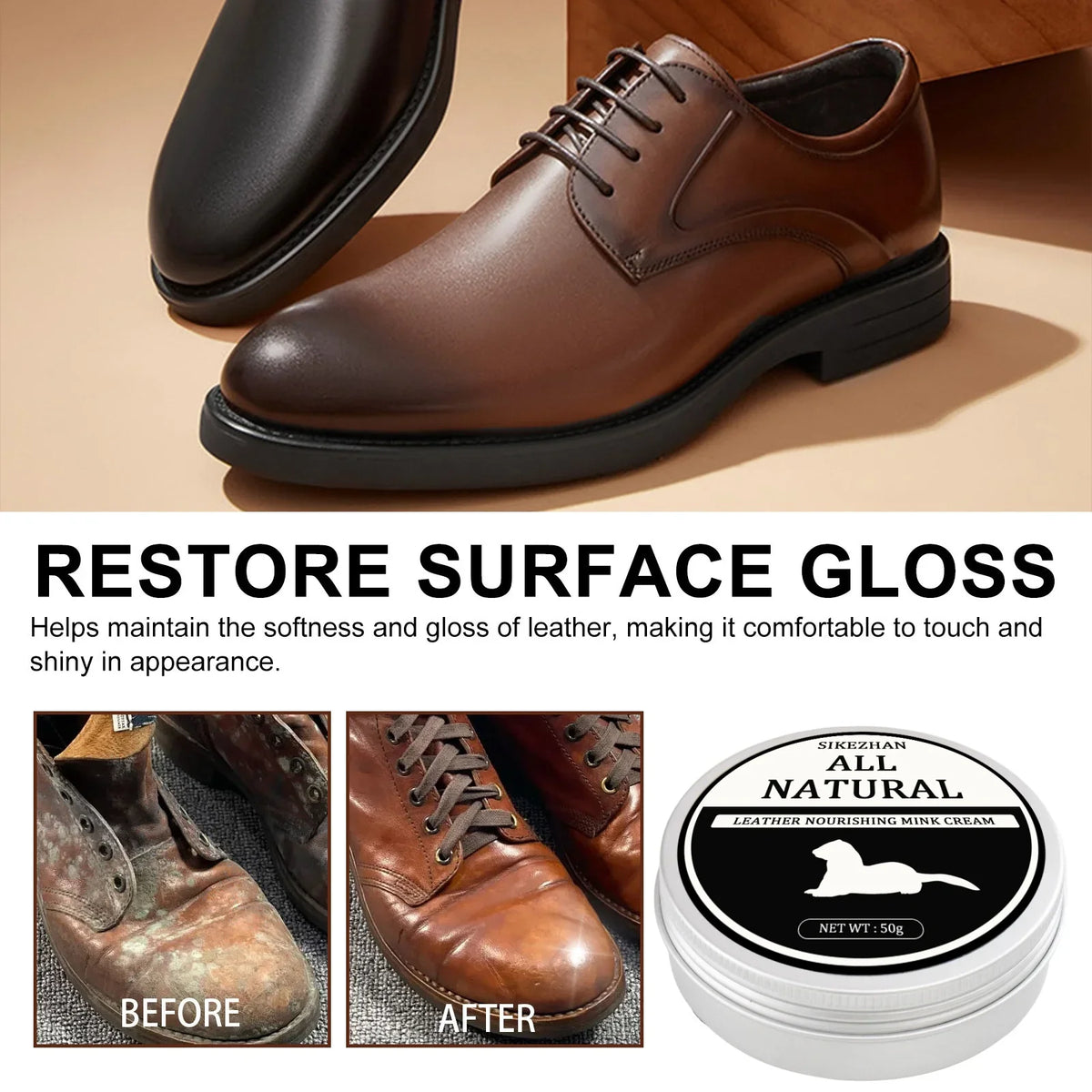 Natural Leather Mink Oil Cream | Sofa, Bag & Shoe Polish Leather Care Cream QXL