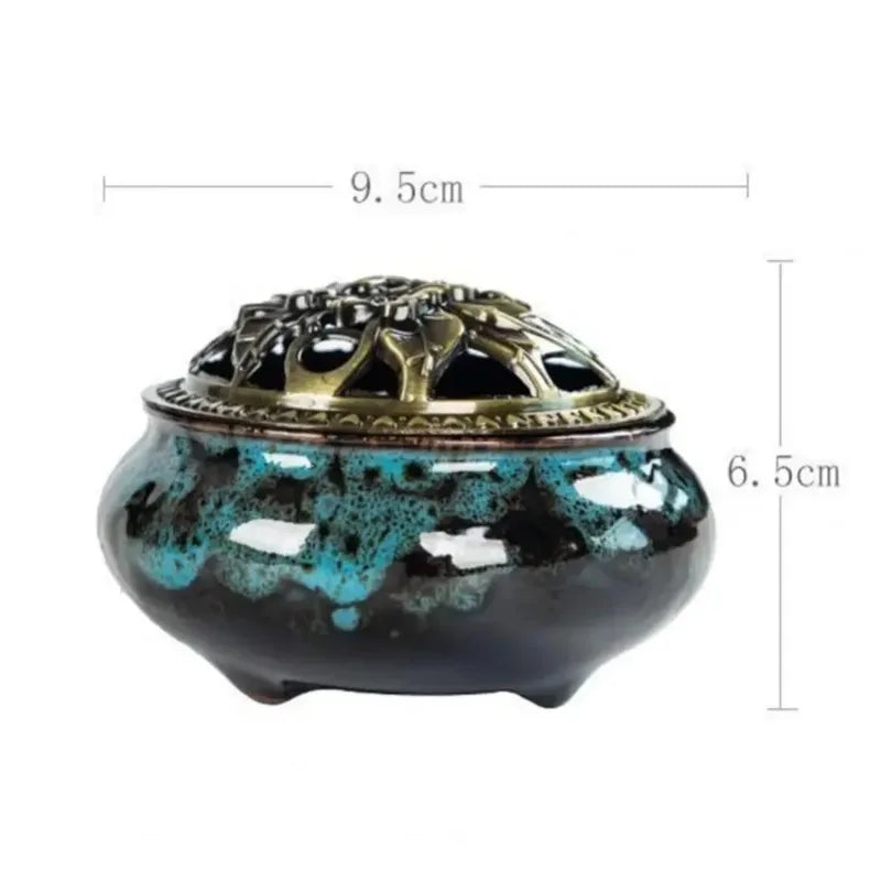 Ice Crack Ceramic Incense Burner with Hollow Lid | Cone & Stick Incense Burner QXL