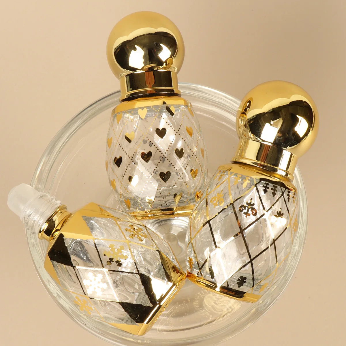 10ml Gold Heart Roll-On Perfume Glass Bottle | Golden Ball Cap Roll-On Perfume Bottle QXL
