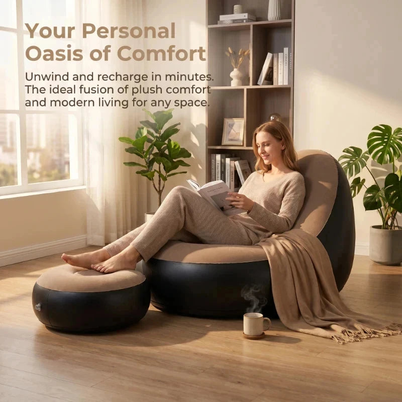 Inflatable Lounger & Footstool Ottoman | Outdoor Camping Chair Inflatable Outdoor Lounger QXL