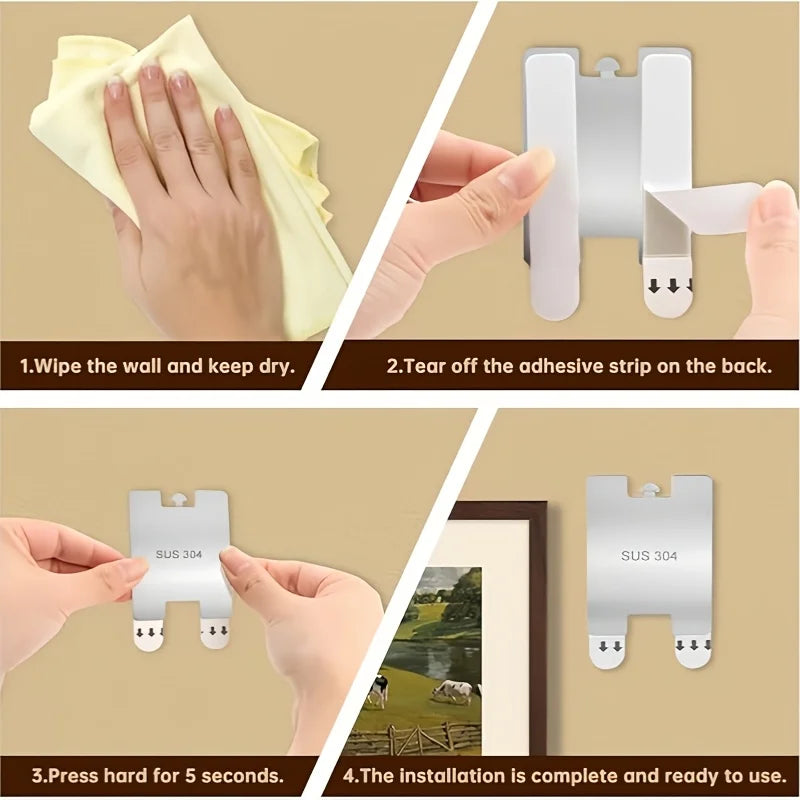 Stainless Steel Picture Frame Hooks | Easy Wall Mount Picture Frame Hooks QXL