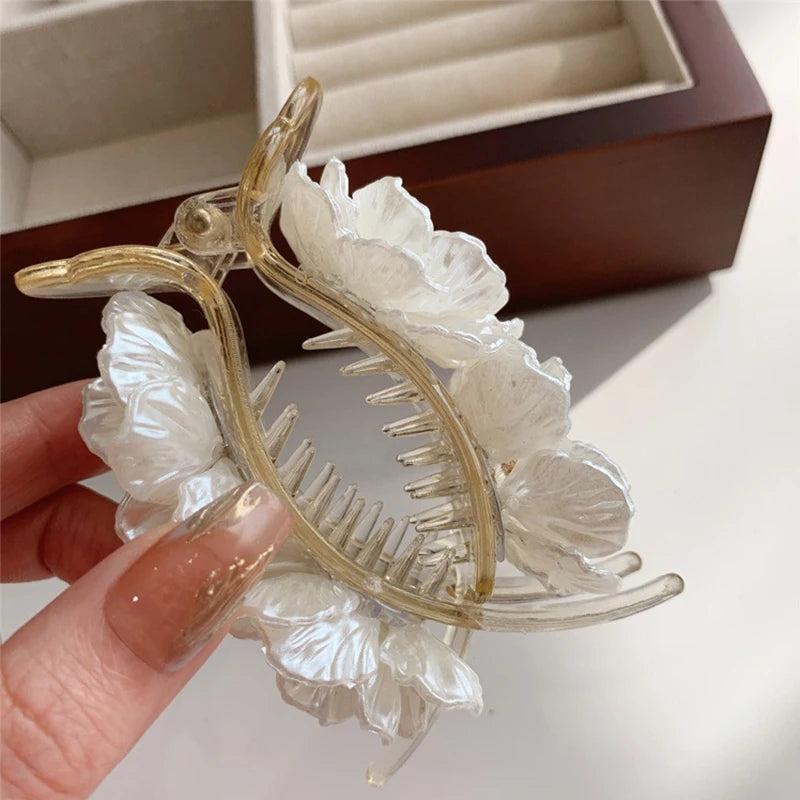 Camellia Flower Hair Claw Clip | Bun & Ponytail Shark Clip Flower Hair Claw Clip QXL