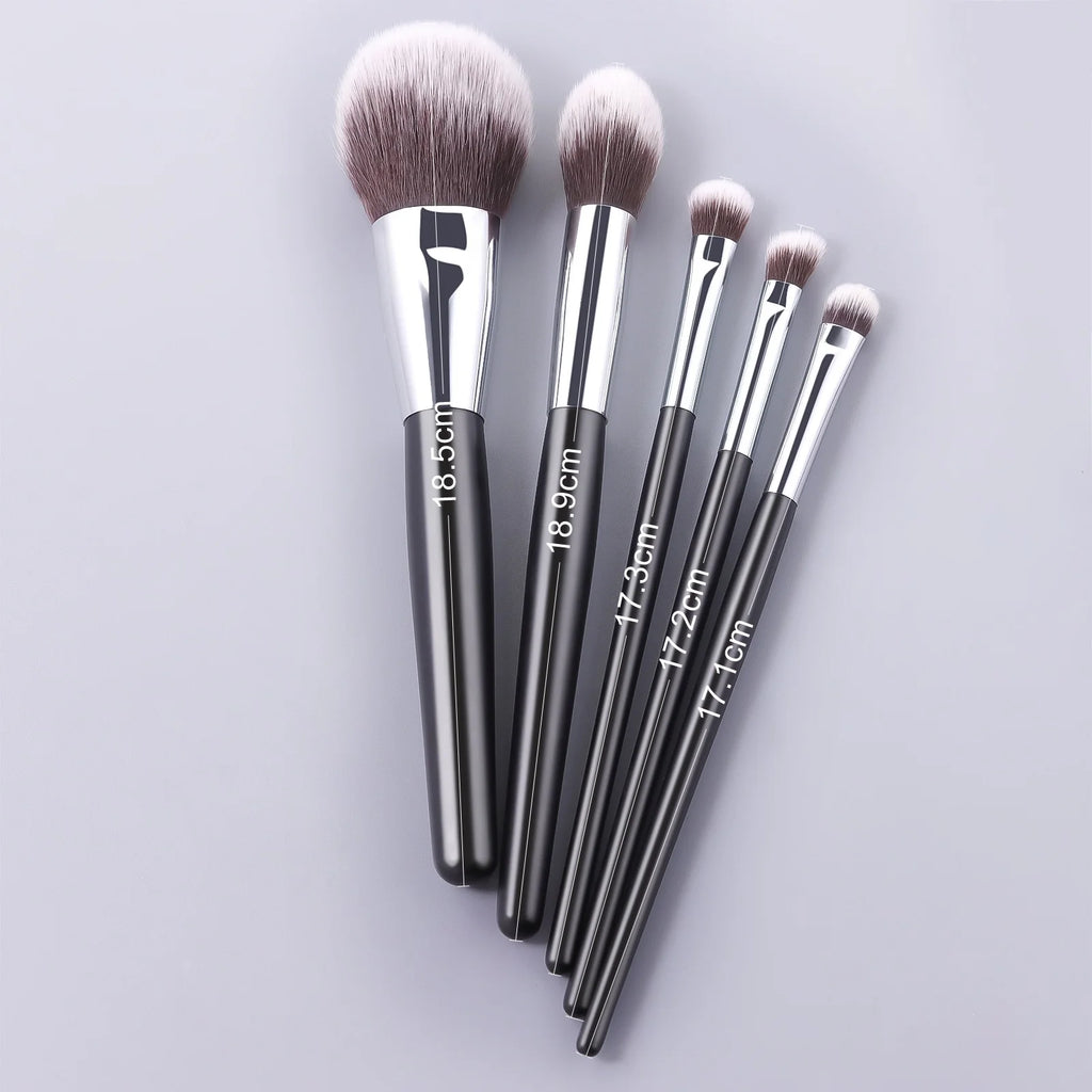 5-Piece Black & Silver Makeup Brush Set | Face & Eye Brushes Makeup Brush Set QXL