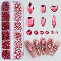 12-Grid 3D Nail Rhinestones | Teardrop & Heart Charms Set Nail Art Rhinestones QXL Dark Pink