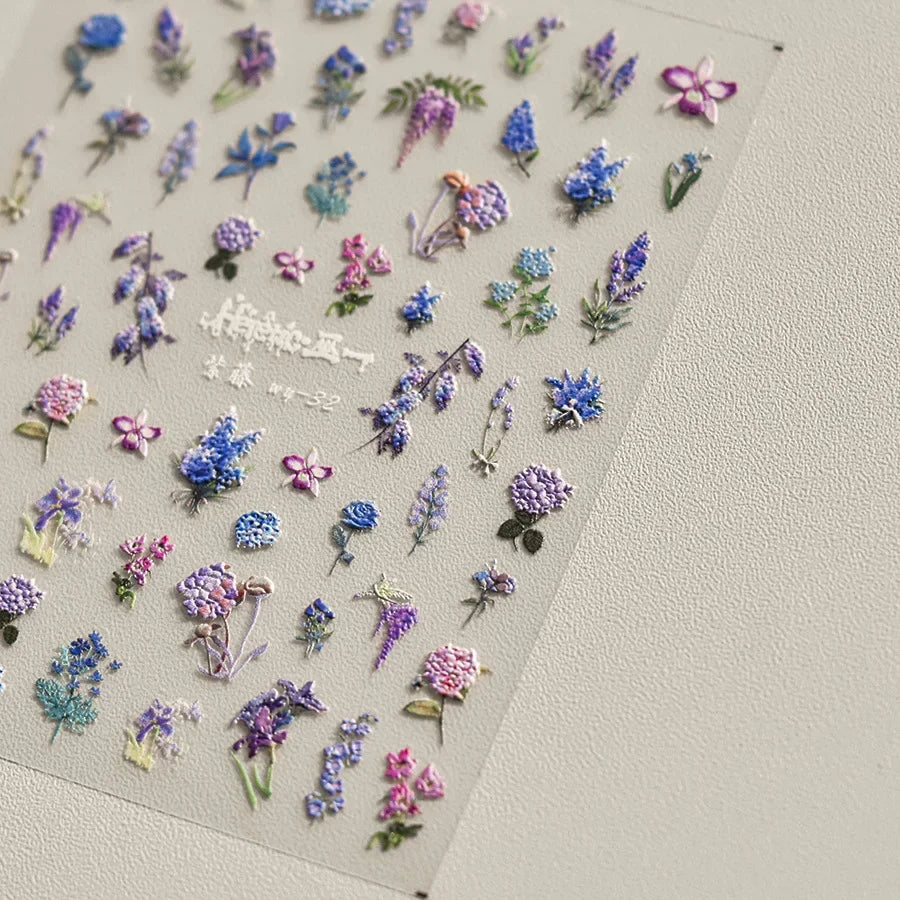 5D Wisteria Nail Stickers | Floral & Bird Self-Adhesive Decals Nail Art Stickers QXL