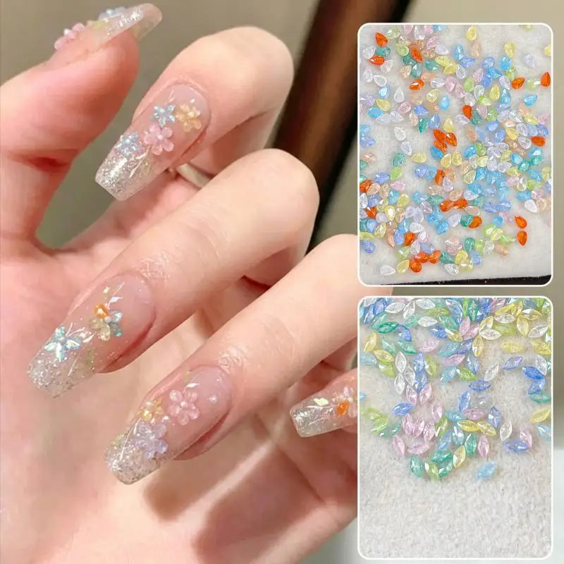 50-Pc Ice Flower Zircon Nail Charms | Pastel Candy Colors Nail Art Charms QXL