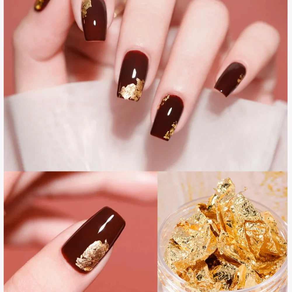 Gold Silver Foil Nail Art Sequins | Irregular Fragment Decoration Nail Art Decoration QXL