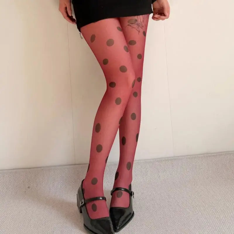 Women's Polka Dot Sheer Pantyhose | Nylon Knit Stockings Sheer Pantyhose QXL