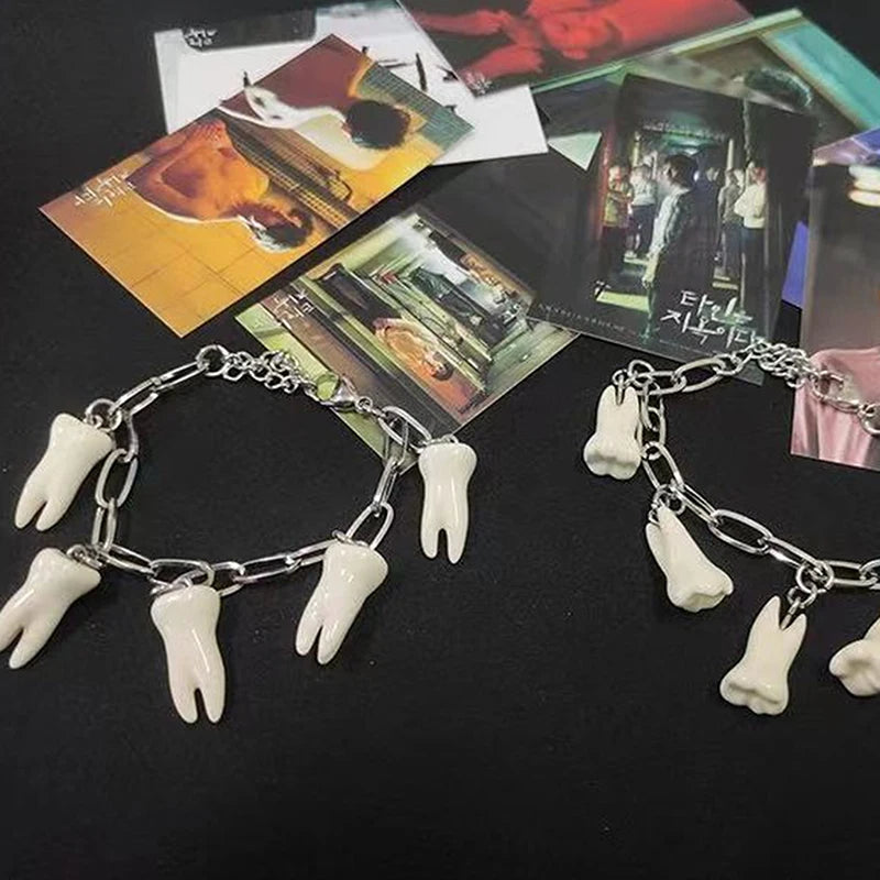 Gothic Teeth Charm Bracelet | Stainless Steel Chain Link Charm Bracelet QXL