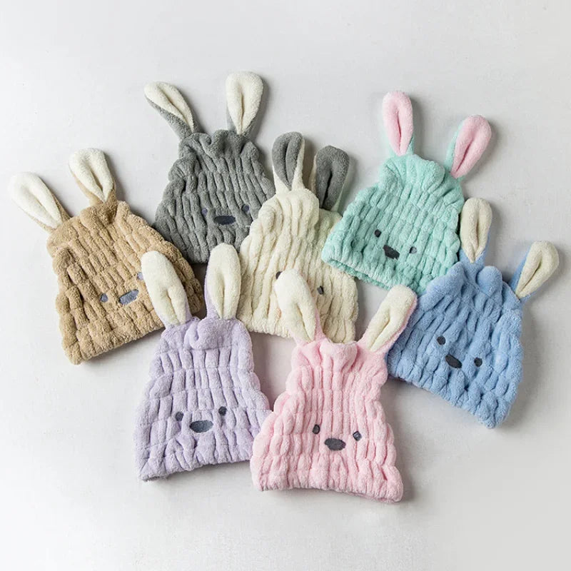 Coral Fleece Rabbit Ear Hair Drying Turban Cap | Ultra-Soft Hair Drying Turban QXL Beige