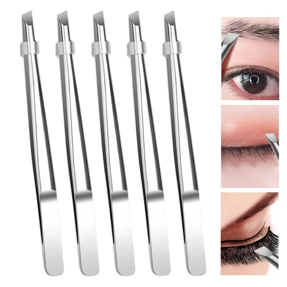 Stainless Steel Slant Tip Tweezers for Eyebrows & Lashes Precision Tweezers QXL