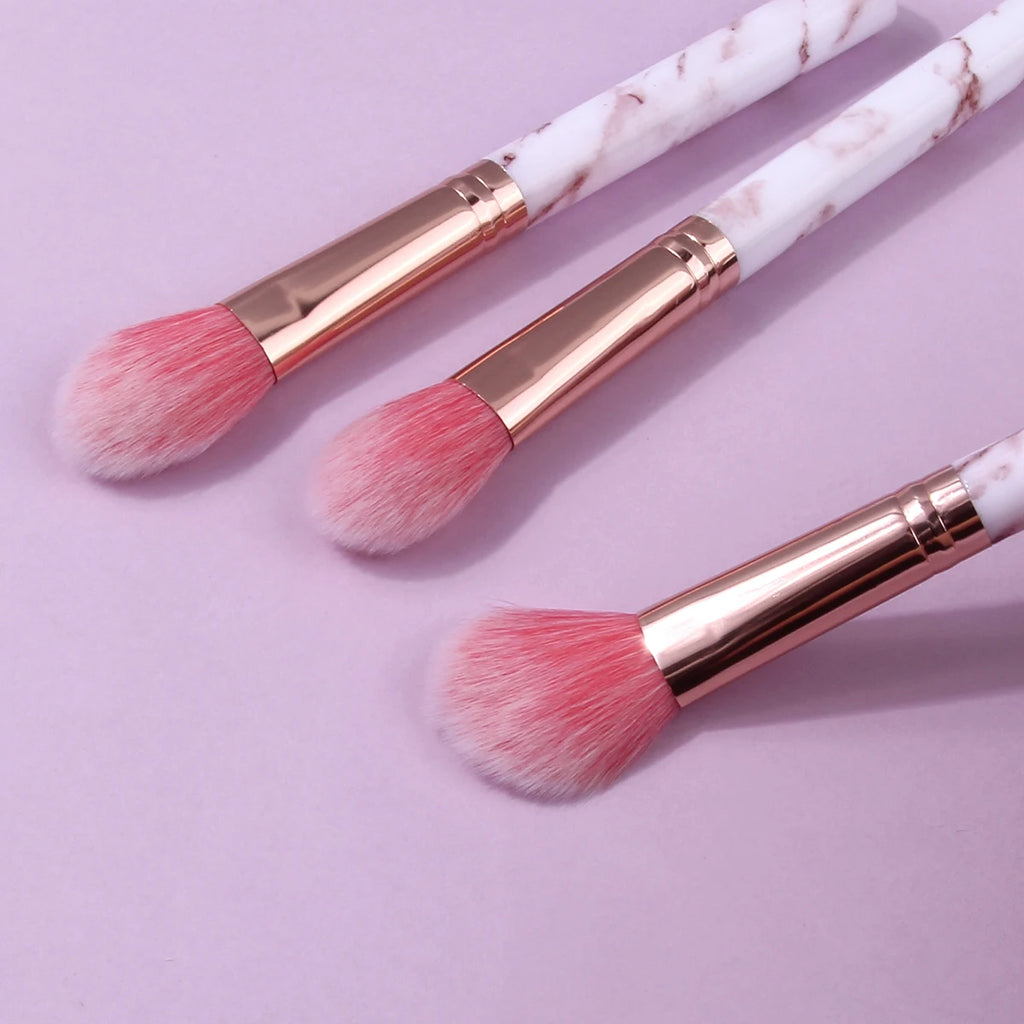 KOSSHOW 3-Pc Marble Makeup Brush Set – Blush, Powder & Contour Makeup Brush Set QXL
