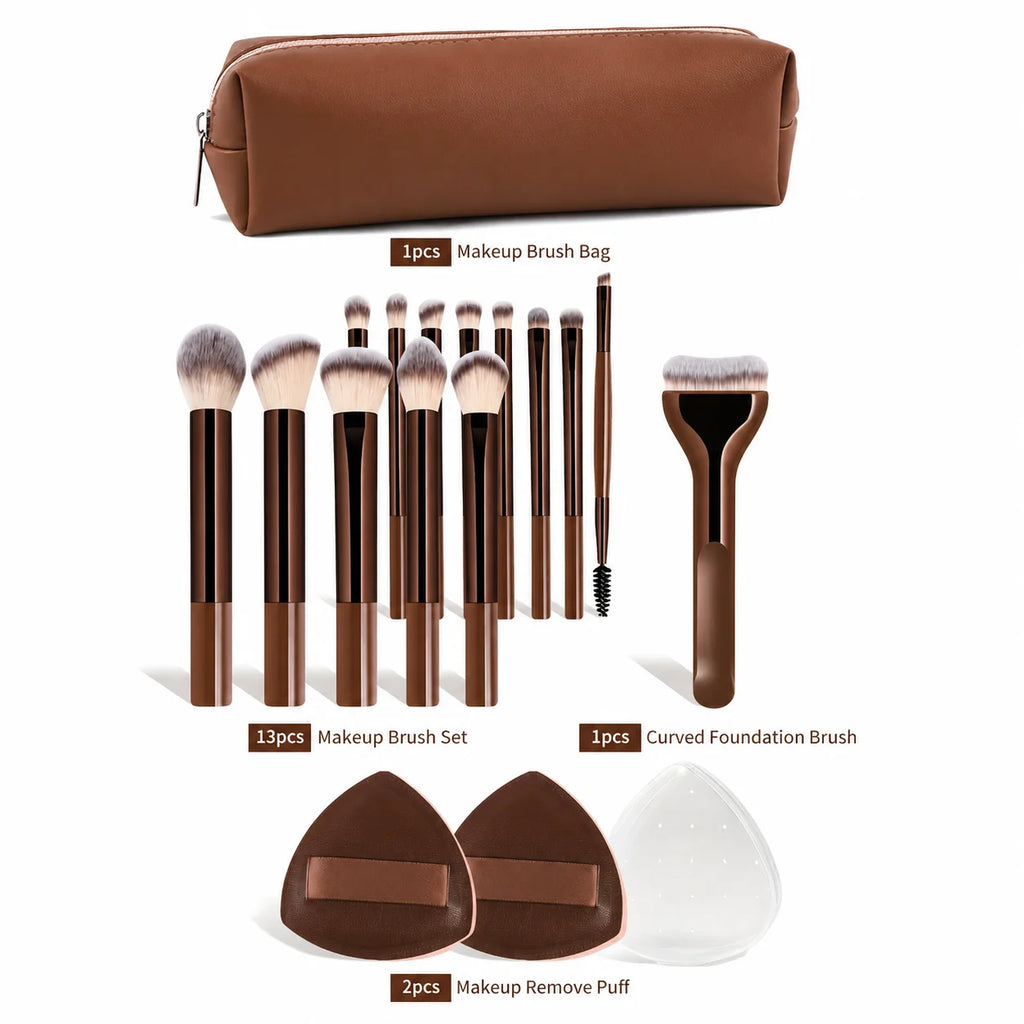 17-Pc Makeup Brush Set with Bag & 2 Puffs | Travel Kit Makeup Brush Set QXL