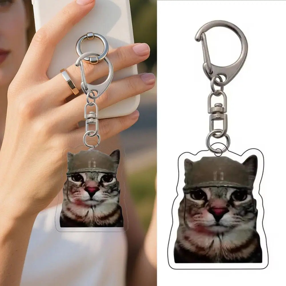 Funny Cat Meme Acrylic Keychain | Double-Sided HD Print Novelty Keychain Charm QXL F