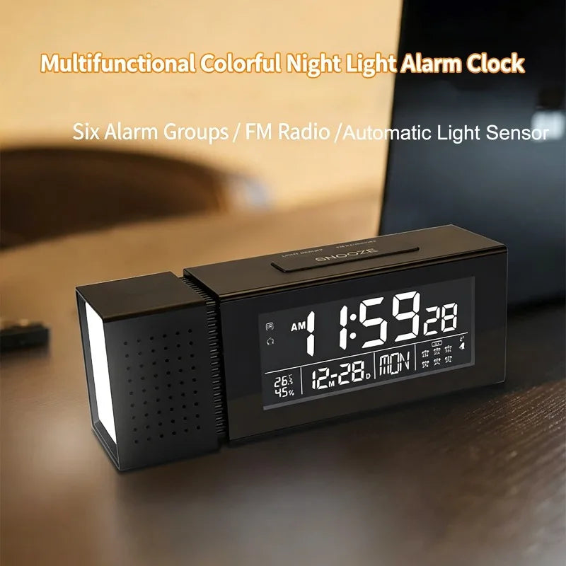 7-Color LED Alarm Clock | 6 Alarms, FM Radio, Temp & Humidity LED Alarm Clock QXL